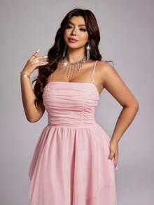 Viva Relle Vestido de fiesta elegante con tirantes de malla para tallas grandes - Rosa - Ver 6