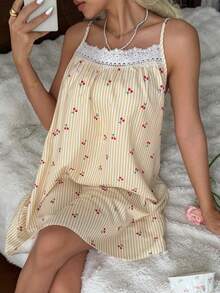 CottageSlumber Romantic Embroidered Lace Ruffled Slip Dress For Women - Yellow - View 6