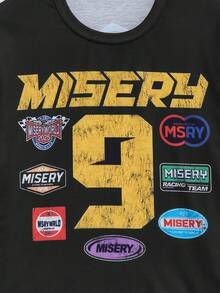 Modcrash 男士黑色宽松T恤，饰有“Misery 9”赛车贴片印花，街头风格 - 黑色 - 查看 5