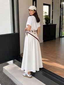 Mulvari Chân váy chữ A xếp ly in hoa dành cho nữ, kiểu dáng thường ngày, đa năng, thích hợp cho hẹn hò và đi chơi. - trắng - Xem 2