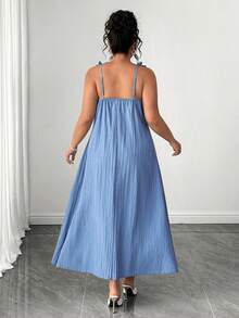 Elenzga Plus Size Women's Elegant Floral Textured Spaghetti Strap Maxi Dress,Blue Summer Tropical Tea Party Holiday, & Flattering Casual Party Gown - Dusty Blue - View 2