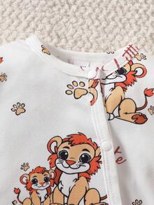 SHEIN 2件套新生儿男女通用卡通熊印花长袖连体衣带帽子，适合春、夏、秋、冬四季日常穿着、生日派对、摄影 - 白色 - 查看 8