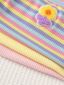 Cozy Pixies Baby Girls 3-Piece Knit Striped&Solid Floral Dress Set,Cute Vacation Style,Spaghetti Strap Fitted Suitable For Spring/Summer Outings, - Multicolor - View 8