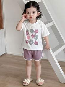 Dazy Kids Toddler Girls' Round Neck Sweet Floral Print Short Sleeve Casual Pajamas - Mauve Purple - View 7