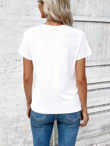 EMERY ROSE Women's New Arrival Heart Print Pattern Round Neck Casual Versatile T-Shirt - White - View 2