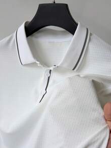 Manfinity CasualCool Men's Casual Everyday Commute Minimalist Contrast Piping Short Sleeve Polo Shirt, Summer, Formal - White - View 6