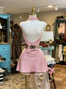 NostaNoir Abito da donna con scollo drappeggiato, senza schienale, alla moda, adatto per appuntamenti e feste - Rosa - Visualizzare 2