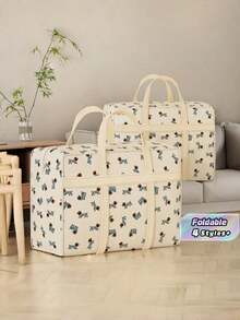 Dog Print Waterproof Storage Bag Extra Large Capacity Durable Non Woven Fabric Foldable Design Moving Supplies Clothes Quilt Blanket Organizer Dust Proof Portable Carry Handles - Multicolor - View 9