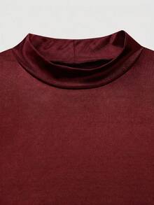 Vestido de mujer de satén con cuello alto sin mangas, cintura plisada, forma asimétrica y sexy, con adorno de encaje. Vestido de satén para mujer, vestido de verano para mujer, vesti - Burdeos - Ver 7