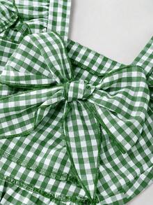 GlowEve Damen Kleid mit Glockenärmeln, rotem und weißem Karomuster, Schleifendetail am Rücken, A-Linie Taille schmeichelndes, elegantes Alltagskleid für Urlaub, Picknick, Party, Pendeln, Mode-Date, französischer Straßenstil, Retro, vielseitig, Frühling Sommer, Midi-Länge - Verschiedenfarbig - Übersicht 8