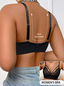 DesireSculpt 1pc Lace Wireless Bra For Women - Black - View 2