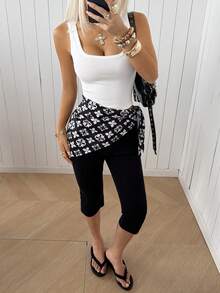 SHEIN EZwear Women's Solid Color Crew Neck Fitted Cropped Tank Top, Y2K Style, Summer - White - View 4
