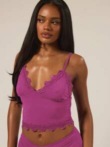 MUSERA ESSENTIALS Triangle Bust Lace Trim Adjustable Strap Cami Top And Fitted Boxer Boyshorts Multipack Set Autumn Winter Underwear Everyday Cosy Lounge Essential - Hot Pink - View 2