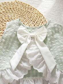 Emery Rose Kids Emery Rose Kids 2件組少女編織對比色格紋荷葉邊飾休閒背心與長褲套裝 - 綠色 - 查看 8