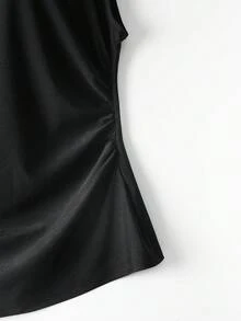 GlowEve CURVE 大码女式优雅圆领荷叶边下摆短袖纯色衬衫，百搭浅桃色 - 黑色 - 查看 6