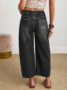 EMERY ROSE Plus Size Plain Simple Casual Everyday Jeans Formal Gray Summer - Black - View 2