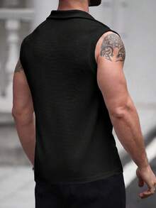 Manfinity Homme 1pc Men's Loose Fit White Tank Top,Versatile Undershirt Or Outerwear,Casual Sports Work Commute,Great Gift,Black,Summmer,Classy,Night Couple Matching - Black - View 2