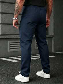SLATEMANN Men's Drawstring Pants,Navy Blue,Autumn,Street Wear,City Break,Y2K Style Black Trousers,Comfortable Versatile Wardrobe Essential For Casual Outings - Navy Blue - View 2