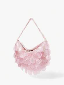 Viva Strut Ladies, Women Pink Imitation Round Seashell Pieces Top Handle Bags, Handmade Bag, Fashionable, Simple, Personalized, Versatile, Sweet And Cool Girls, Hot Girls, For Beach, Vacation, Holiday, Summer, Seaside, Beach Party - Pink - View 3