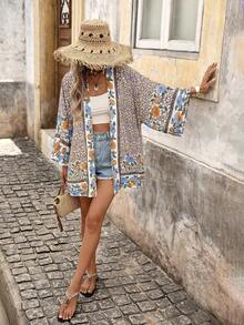 Brillora Women's Floral Print Kimono Cardigan, Suitable For Beach Travel Bathing Suits For Women - Beige - View 5