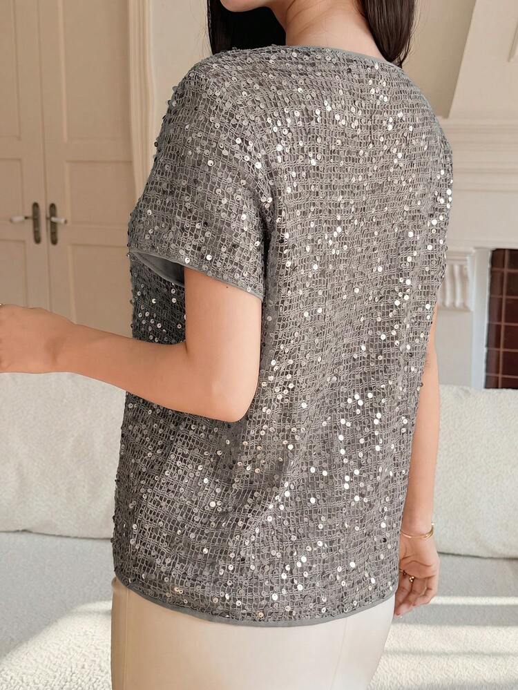 Women's Casual Sequin Decorated T-Shirt, Summer