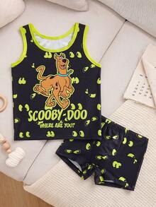 SCOOBY-DOO X SHEIN 2件/組 男童卡通印花寬鬆版型無袖背心，夏季 - 黑色 - 查看 3