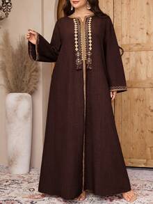 Al Najma Plus Size Women's Turkish Maxi Dress & Arabic Traditional Abaya - Coffee Brown - View 7