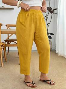 Enliva Plus-Size Women's Summer Casual Cropped Trousers, With Pockets, Suitable For Vacations, Outings, Commuting, And Many Other Occasions. Fall - Yellow - View 5