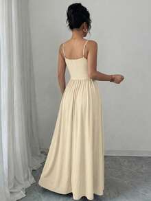 Elenzga Women's Elegant Romantic Chiffon Spaghetti Strap Waist Cinched Flowing Dress, Suitable For Wedding Guests, Sisters Gathering - Apricot - View 2