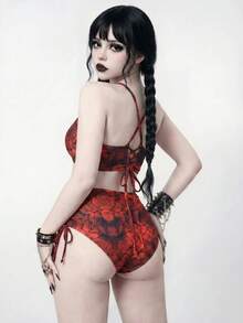 ROMWE Goth Bộ Bikini Nữ - Đỏ - Xem 6