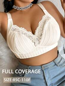 DesireSculpt 1pc Plus Size Lace Patchwork Wireless Bra - Apricot - View 4