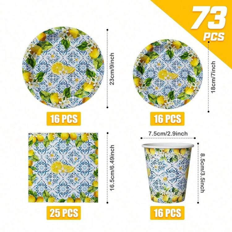Lemon Blue And White Porcelain Disposable Plates, Napkins, Paper Cups, Disposable Party Supplies Set, Suitable For 16 Guests, Suitable For Birthdays, Weddings, Theme Parties, Family Picnics, Disposable Plates, Party Utensils - View 10