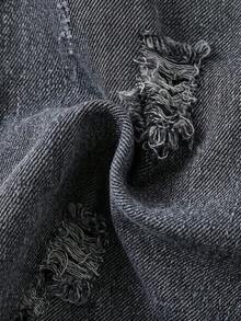 SHEIN 男婴休闲柔软可爱破洞毛边牛仔短裤，夏季款 - 灰色 - 查看 4