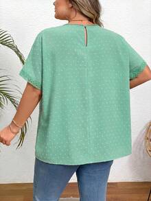 SHEIN CURVE+ 大码休闲度假纯色蝙蝠袖衬衫，夏季/乡村/海滩度假装/海滩装/沙滩服饰 - 薄荷綠 - 查看 2