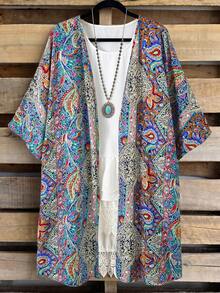 Rusticease Plus Size Women Allover Print Casual Versatile Daily Wear Coat Beach Rodeo Business Dinner Autumn - Multicolor - View 4