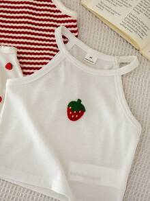 SHEIN LMoss Kids 3件/組少女草莓印花圓領休閒背心上衣，夏季時尚度假款 - 彩色 - 查看 8
