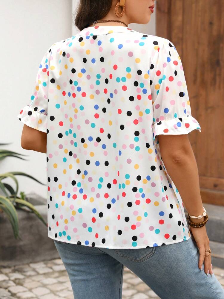 Plus Size Women's Casual Colorful Polka Dot Print Boho Shirt Tunic Blouse, Summer Top,Going Out Outfits,Festa Junina