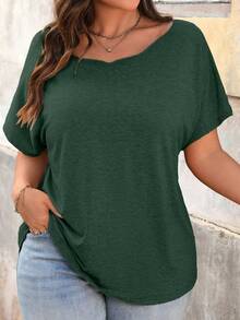 EMERY ROSE Plus Size 3 Pieces Set Soft Casual Basic Wavy Boat Neck Raglan Sleeve Short Sleeve T-Shirt Gym Brown Summer - Multicolor - View 4