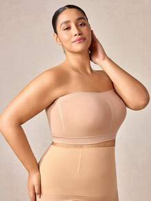 Veilyse 1pc Plus Size Women Seamless Wireless Bra, Full Coverage Comfortable Breathable Tube Top Bra - Apricot - View 9