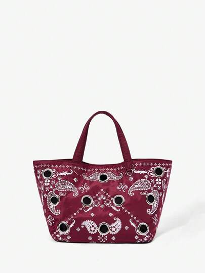 Viva Strut Ladies, Women Top Handle Bags, Paisley Pattern, Fashionable, Casual, Personalized, Simple, Versatile, Street, Sweet And Cool Girls, Hot Girls, Y2k, Retro, Rivets, Vintage, For Commute, Office, Date, Daily, Shopping, School, Beach, Vacation, Holiday, Summer, Seaside, Beach Party, Music Festival(The Bag Does Not Contain Pendants.)