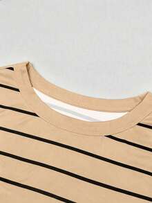 GlowEve Women's Summer Black Striped Bodysuit,Basic Casual Everyday Round Neck Camisole,Knit Fitted Sleeveless Bodysuit For Vacation Beach & Daily Wear - Khaki - View 5