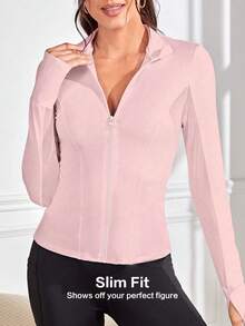 Gameset SHEIN Sport Letter Print Hollow-Out Patchwork Fitted Sports Jacket - Pink - View 3