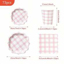 Platos cuadrados desechables con pétalos en forma de cuadros rosas, servilletas, vasos de papel, set de suministros desechables para fiestas, adecuado para 16 invitados, apto para cumpleaños, bodas, fiestas temáticas, picnics familiares, utensilios desechables para fiestas - Ver 10