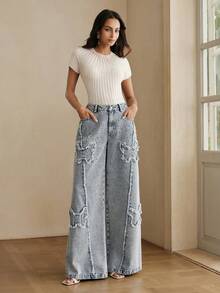 Anewsta Modern Summer Washed Blue Distressed Jeans With Butterfly Design For Women - Blue - View 5