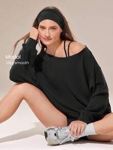 GLOWMODE Sudadera de hombros descubiertos de modal suave y talla grande, casual para uso diario, primavera y verano - Negro - Ver 1