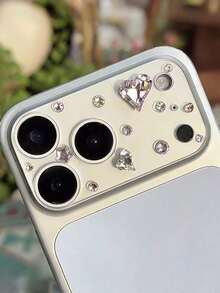1pc Cute Y2K Shiny Heart Diamond Crystal Colorful Transparent Camera Lens Protector Film, Soft Clear Protective Case Compatible With Iphone 17 Pro Max/17 Pro - Pink - View 4