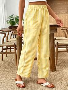 EMERY ROSE Elastic Waist Striped Casual Pants - Multicolor - View 5