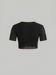 SHEIN MOD 女士樱桃印花挂脖比基尼套装，含罩衫，三件套度假沙滩装 - 黑色 - 查看 7