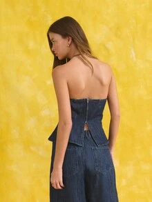 Nöista Áo corset dáng peplum chất liệu denim với cổ áo không dây; chất liệu bền chắc, thoáng khí; trang phục lý tưởng cho phụ nữ đi biển và những dịp lễ hội tự hào đồng tính; món đồ thiết yếu đa năng cho mùa hè. - Rửa tối - Xem 2