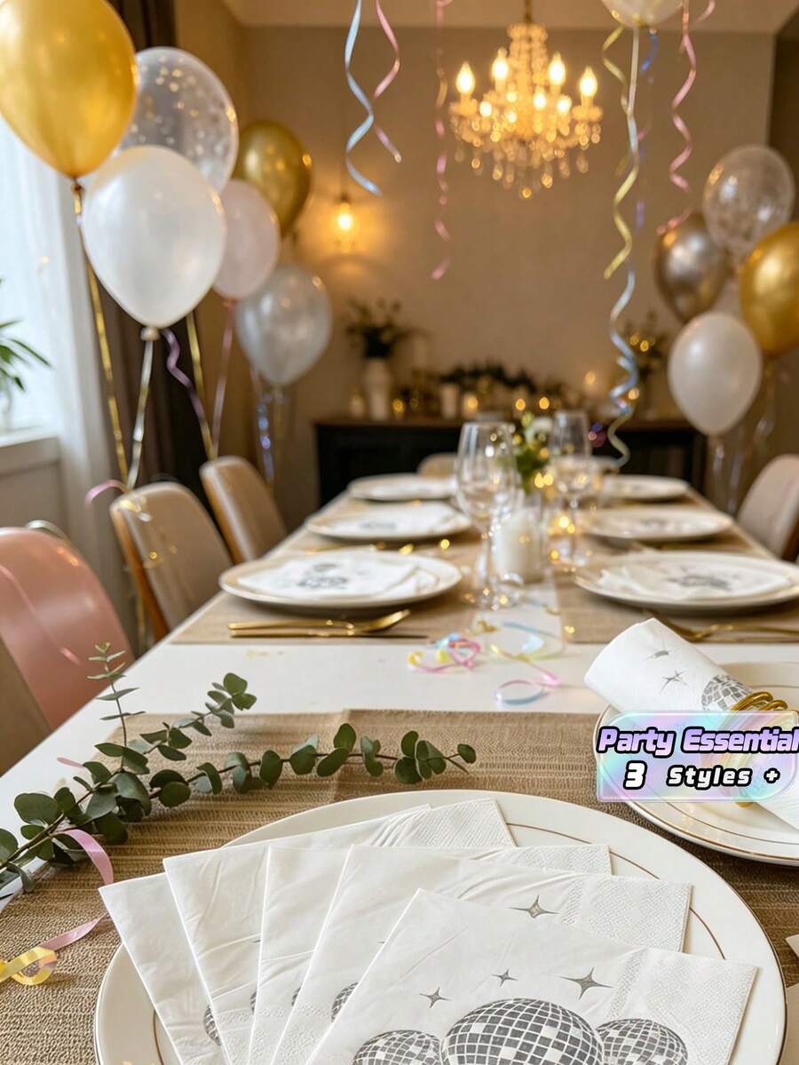 16 Pieces/Sets Of Disposable Napkins With Birthday Slogans, Simple Slogan Graphic Disposable Tissues For Birthday Parties And Christmas - Silver - View 1